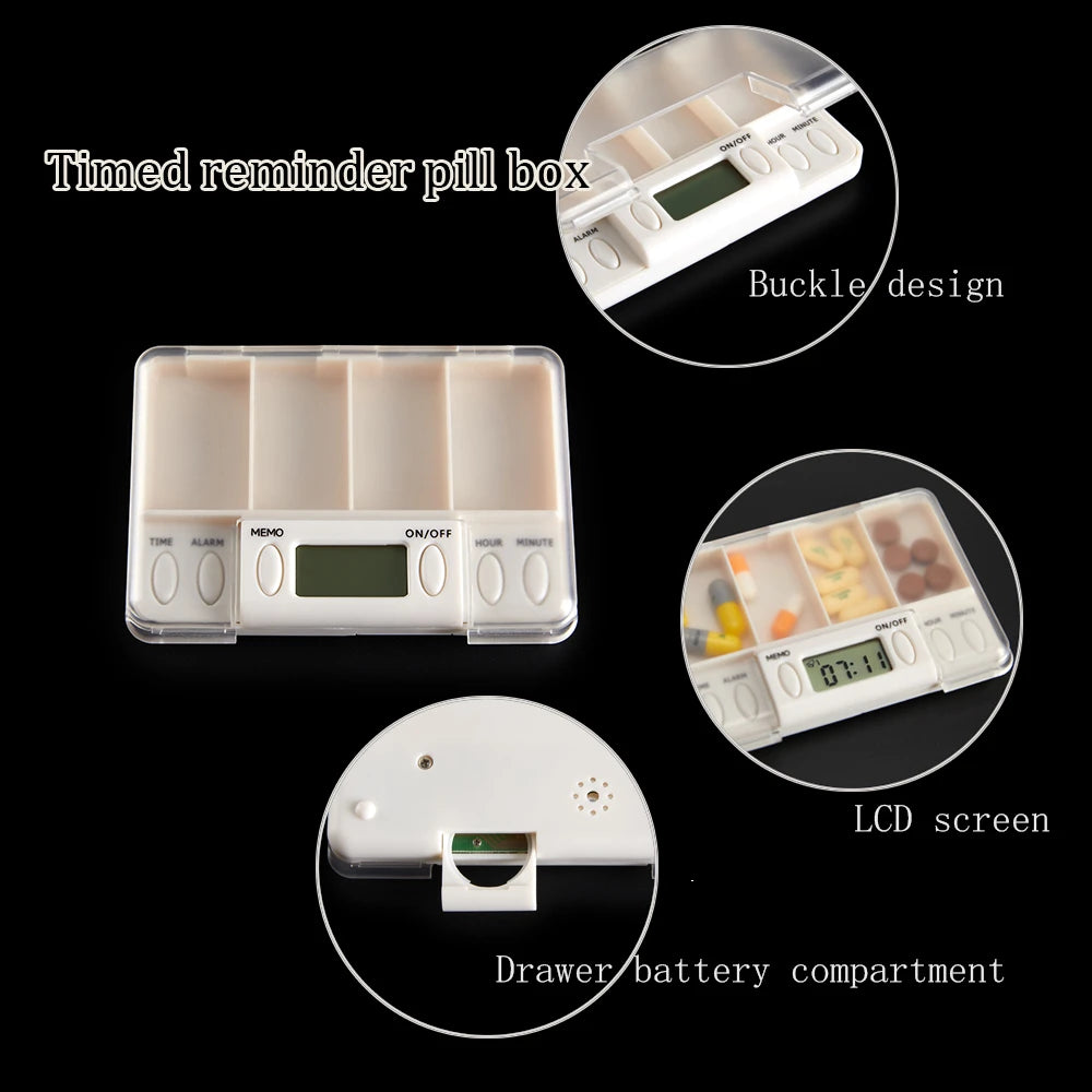 Electronic Pill Organizer with Alarm (4-Compartment)