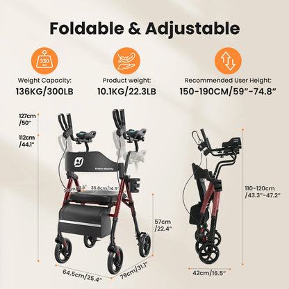 Upright Rollator Walker with Seat (Mobility Aid)