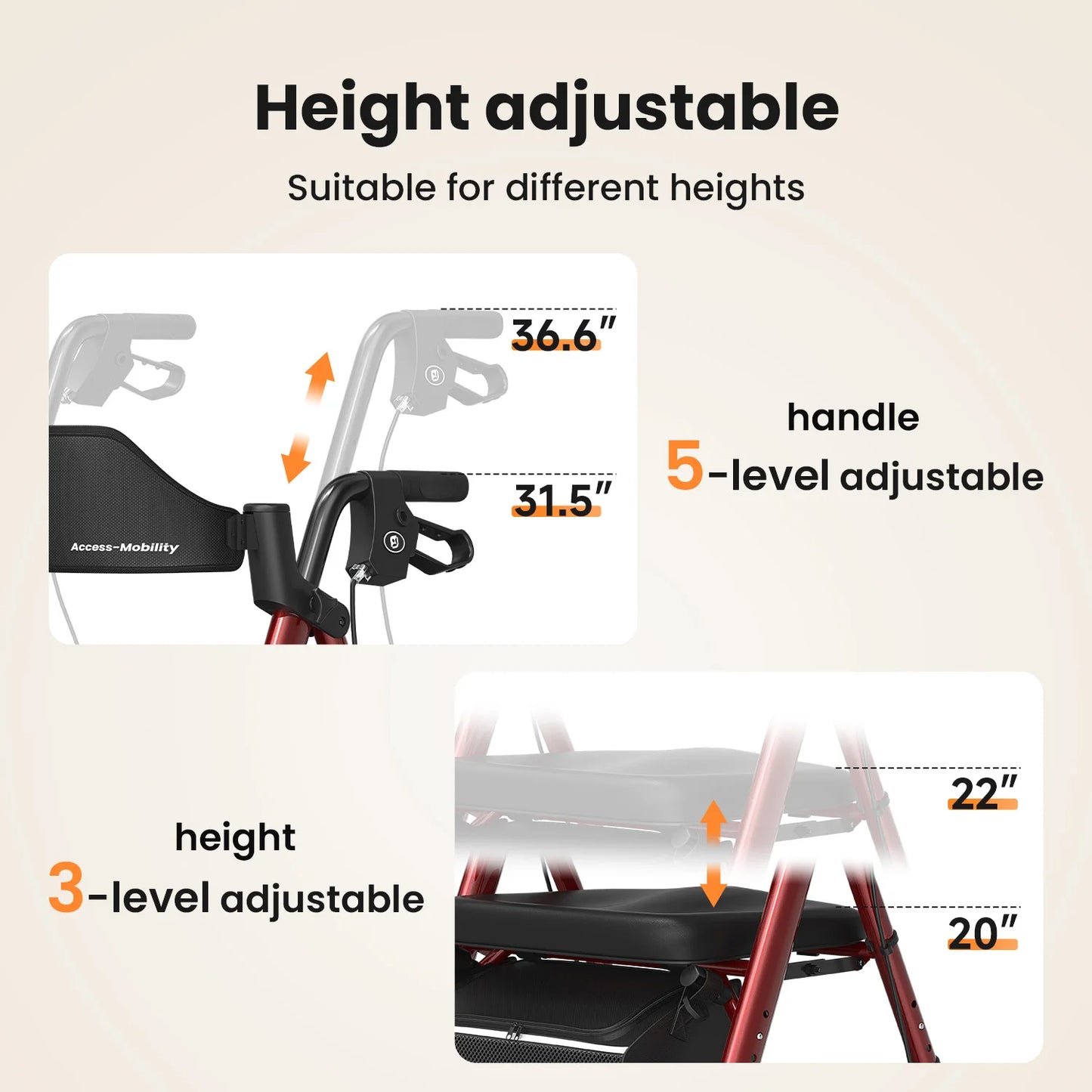 Foldable Rollator Walker – All-Terrain Wheels with Seat, Brakes & Compact Folding Design