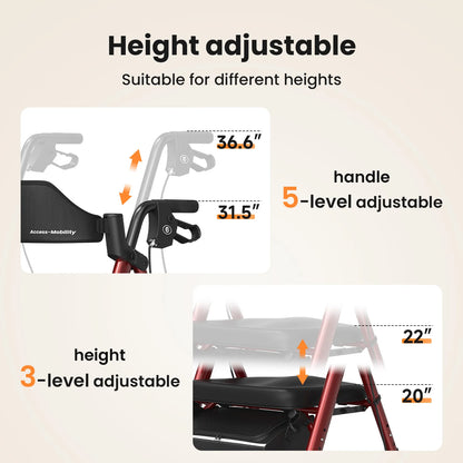 Foldable Rollator Walker – All-Terrain Wheels with Seat, Brakes & Compact Folding Design