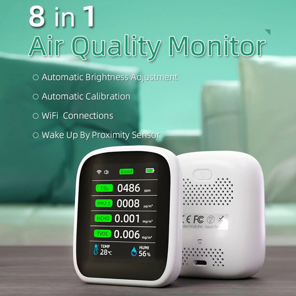 Smart Air Quality Monitor – CO₂, PM & TVOC Detector with Real-Time Display & App Control