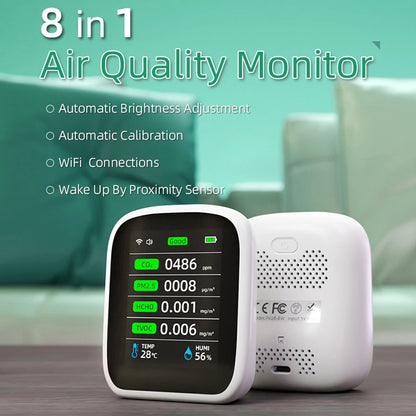 Smart Air Quality Monitor – CO₂, PM & TVOC Detector with Real-Time Display & App Control