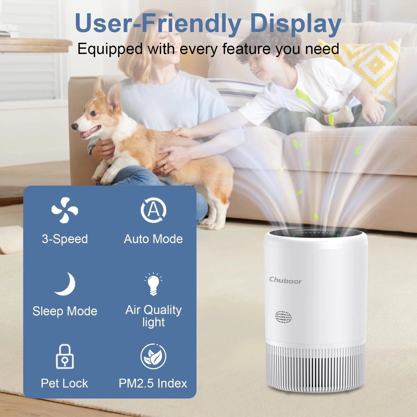 Smart Air Purifier with App Control – PM2.5 Monitor, Real-Time Air Quality & Quiet Home Filtration