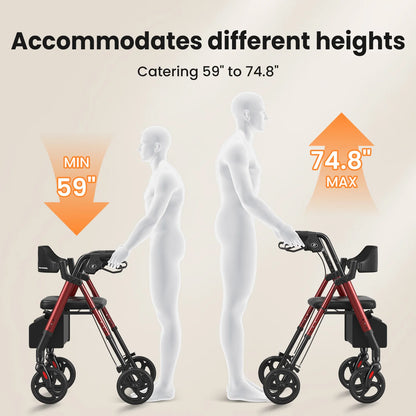 Foldable Rollator Walker – All-Terrain Wheels with Seat, Brakes & Compact Folding Design