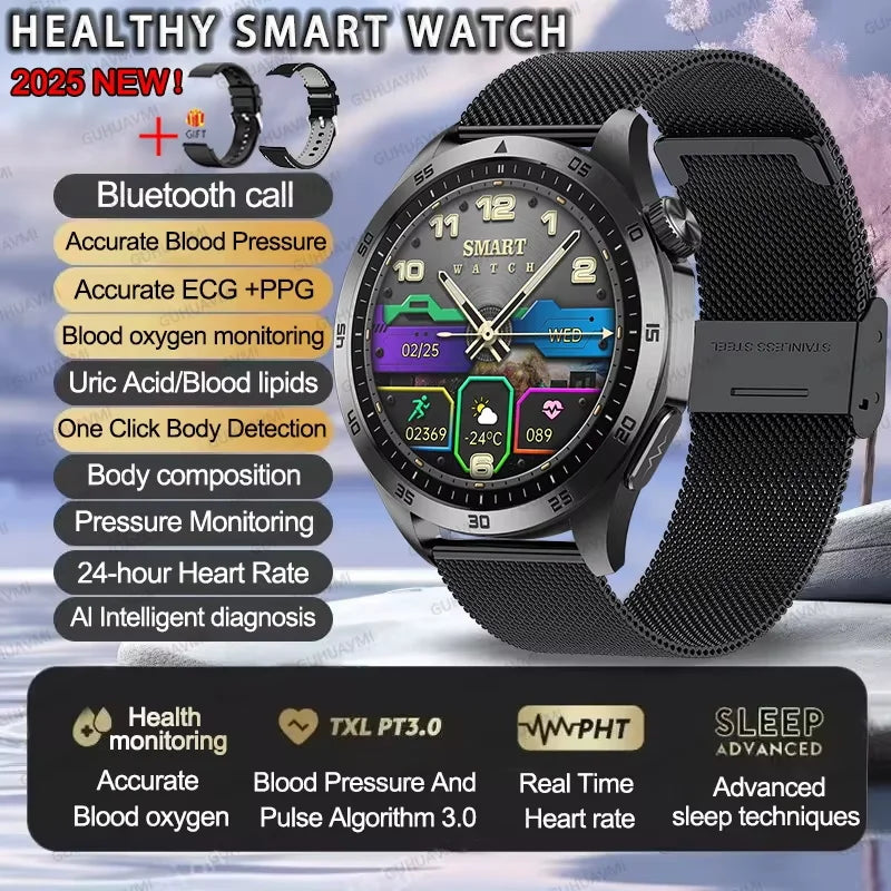 Advanced Health Smartwatch – ECG, Blood Pressure & SpO₂ Monitoring with App Tracking