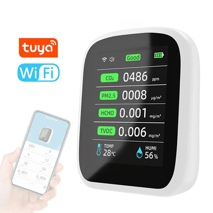 Smart Air Quality Monitor – CO₂, PM & TVOC Detector with Real-Time Display & App Control