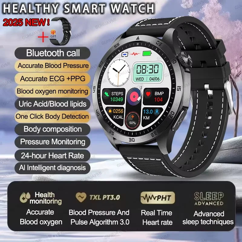 Advanced Health Smartwatch – ECG, Blood Pressure & SpO₂ Monitoring with App Tracking