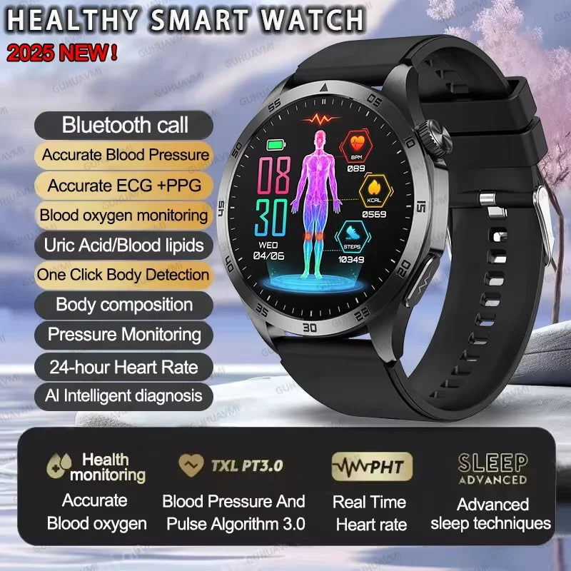 Advanced Health Smartwatch – ECG, Blood Pressure & SpO₂ Monitoring with App Tracking