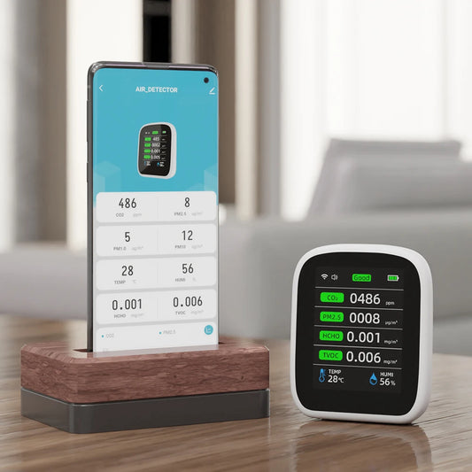 Smart Air Quality Monitor – CO₂, PM & TVOC Detector with Real-Time Display & App Control