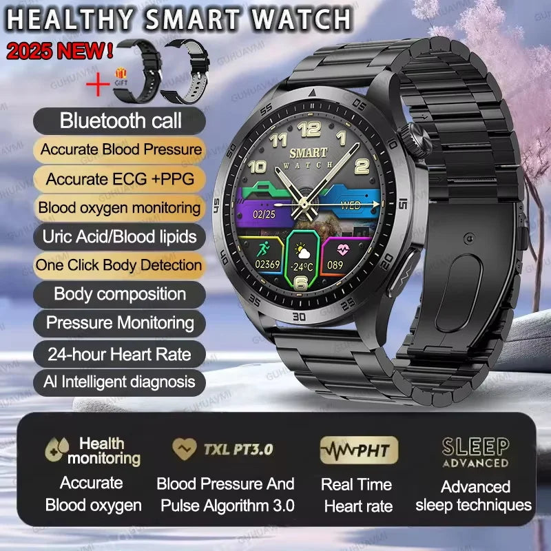 Advanced Health Smartwatch – ECG, Blood Pressure & SpO₂ Monitoring with App Tracking